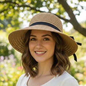 Chic Tan Sun Hat with Black Ribbon, UPF 50+ (3 for $12 item)